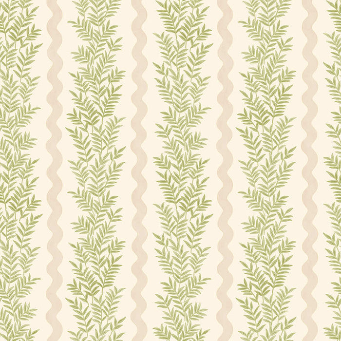 Pipkin cream blush wallpaper with vertical fern leaf stripes and a scalloped wave