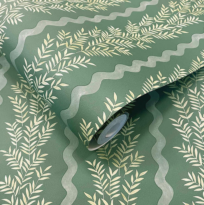 Pipkin – Leaf Stripe Wallpaper – Green