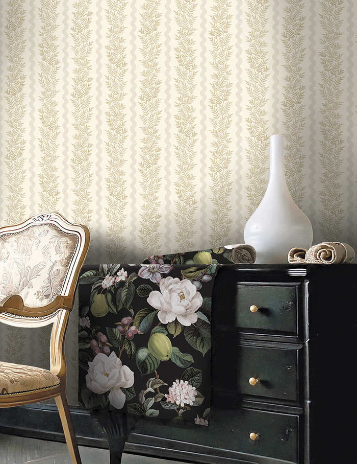 Natural Pipkin leaf stripe wallpaper on a hallway wall