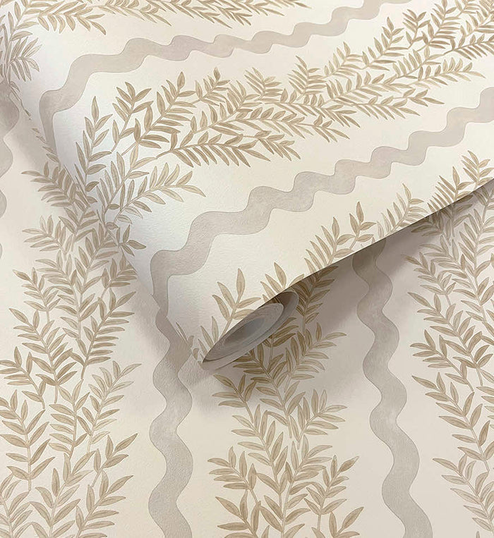 Roll of Pipkin leaf stripe wallpaper in natural