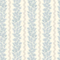 Pipkin neutral blue wallpaper with vertical leaf stripes and a scalloped wave