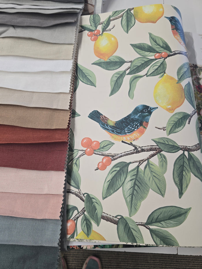 Ponderosa – Bird and Lemon Wallpaper – Cream/Orange