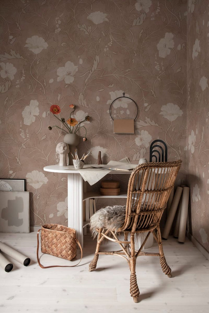 Poppy Garden Wallpaper Mural - Blush