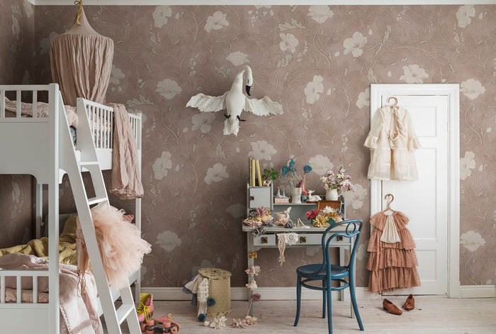 Poppy Garden Wallpaper Mural - Blush