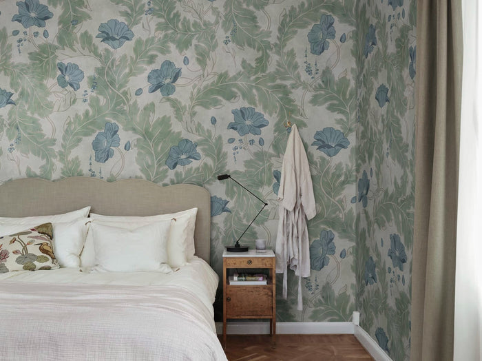 Poppy Garden Wallpaper Mural - Garden Green