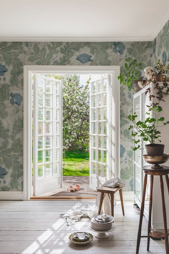 Poppy Garden Wallpaper Mural - Garden Green