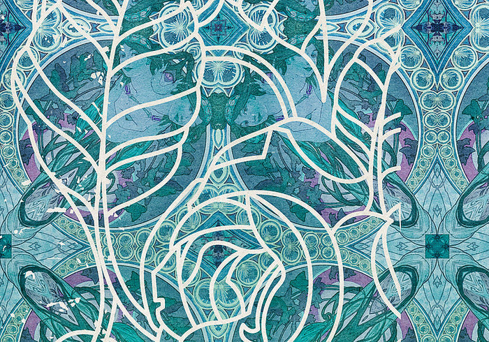 Renaissance Bloom - Blue Teal - Custom Sized Wallpaper Mural (per m2)