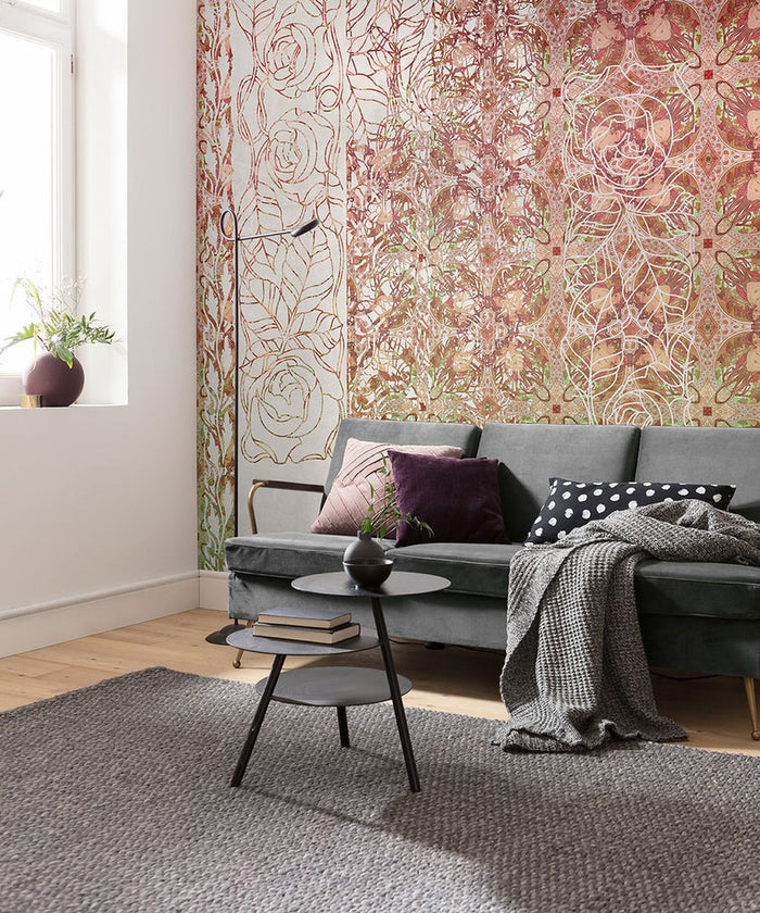 Renaissance Bloom - Orange Yellow - Custom Sized Wallpaper Mural (per m2)