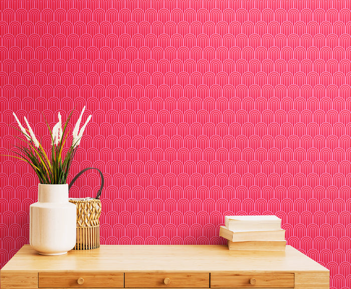 Retro Arch Wallpaper - Bright Pink