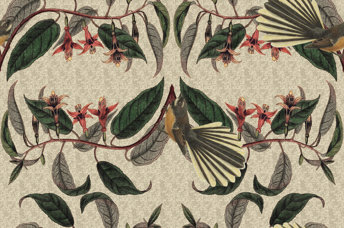 Retro Fantail NZ Inspired Wallpaper - Buff