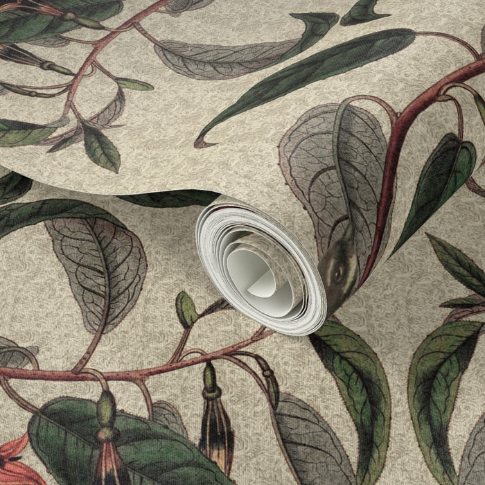 Retro Fantail NZ Inspired Wallpaper - Buff