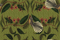 Retro Fantail NZ Inspired Wallpaper - Green