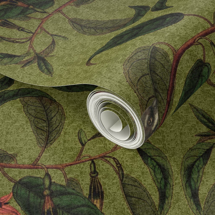 Retro Fantail NZ Inspired Wallpaper - Green