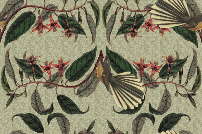 Retro Fantail NZ Inspired Wallpaper - Pale Green