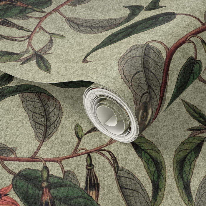 Retro Fantail NZ Inspired Wallpaper - Pale Green