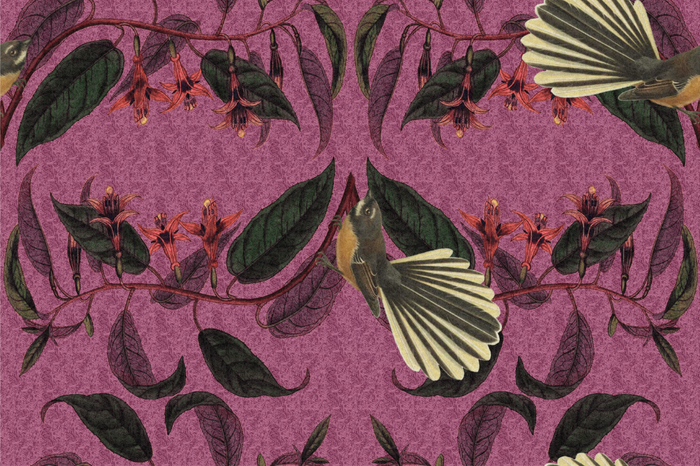 Retro Fantail NZ Inspired Wallpaper - Rose Pink