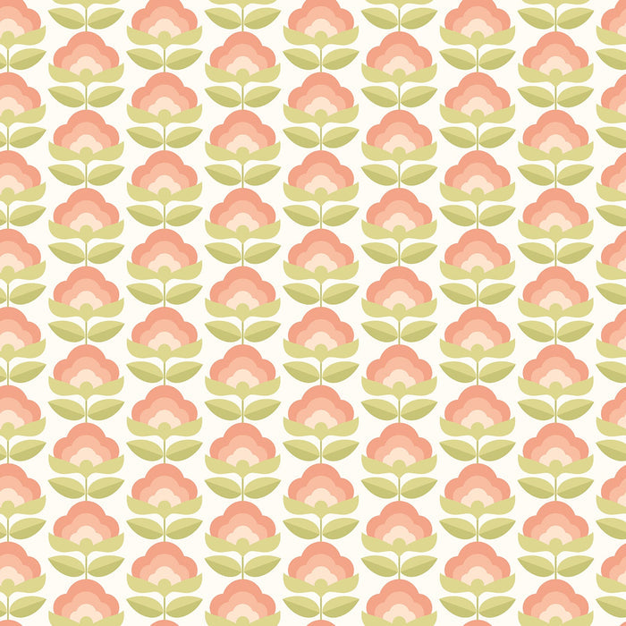 Retro Flower - Blooms Wallpaper - Apricot Mix
