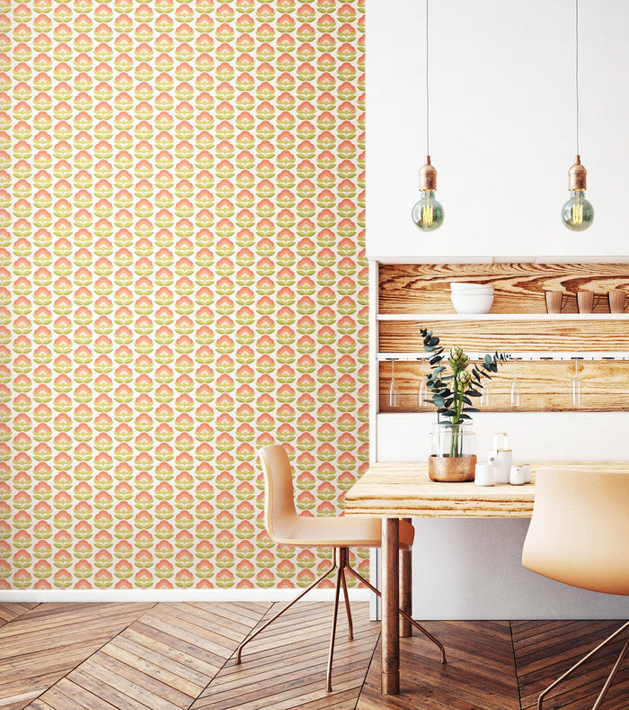 Retro Flower - Blooms Wallpaper - Apricot Mix