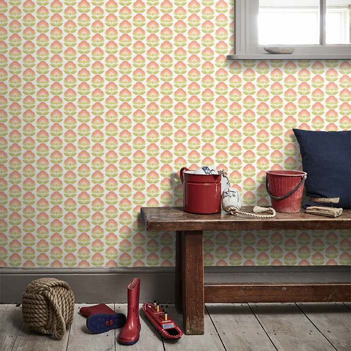 Retro Flower - Blooms Wallpaper - Apricot Mix