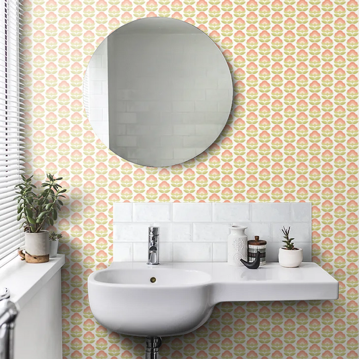 Retro Flower - Blooms Wallpaper - Apricot Mix