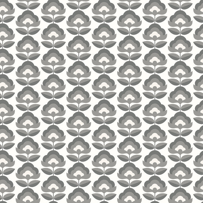 Retro Flower - Blooms Wallpaper - Charcoal