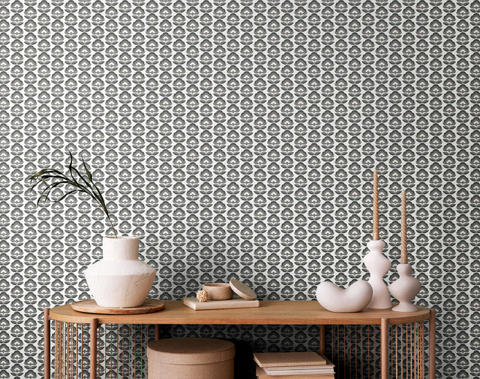Retro Flower - Blooms Wallpaper - Charcoal