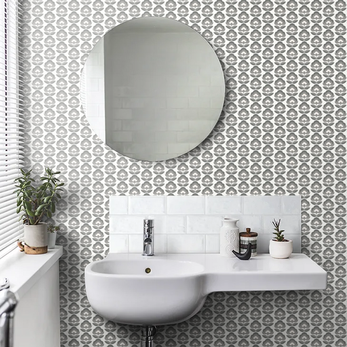 Retro Flower - Blooms Wallpaper - Charcoal