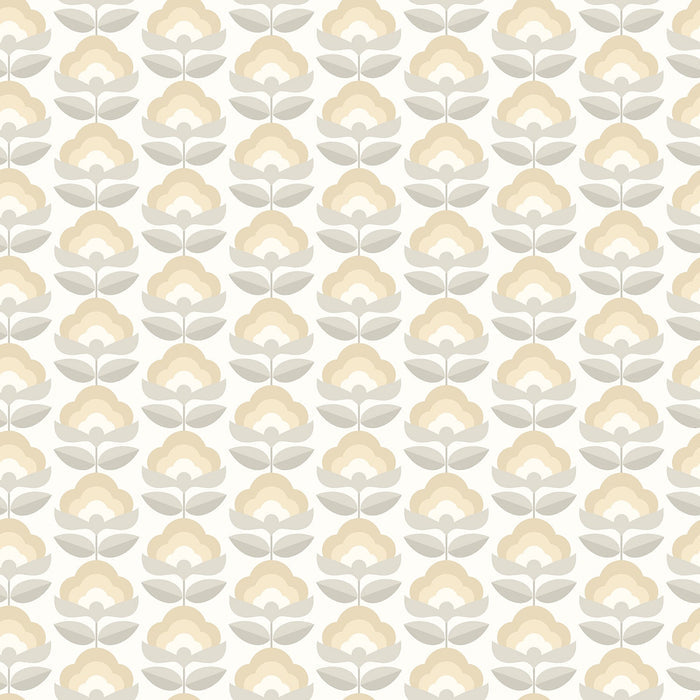 Retro Flower - Blooms Wallpaper - Stone & Dove