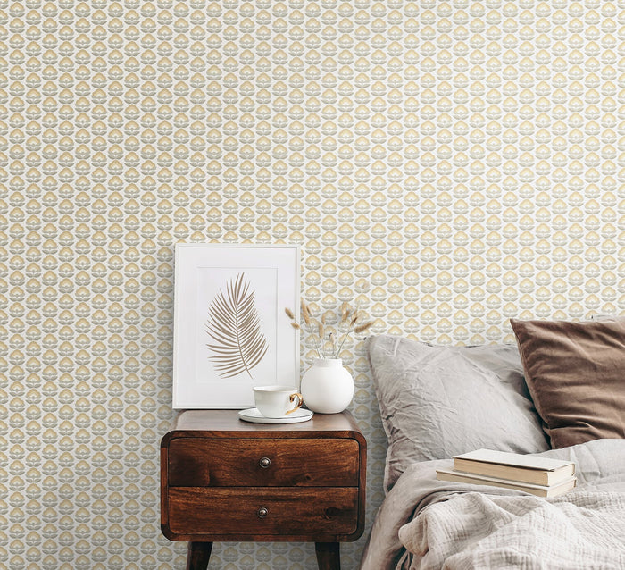 Retro Flower - Blooms Wallpaper - Stone & Dove