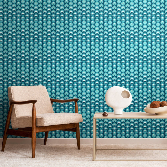 Retro Flower - Blooms Wallpaper - Teal Mix