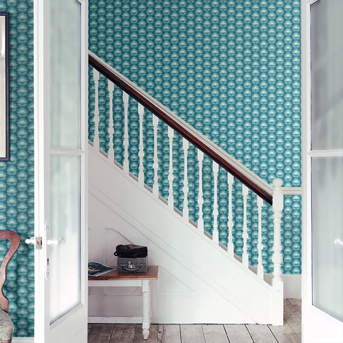 Retro Flower - Blooms Wallpaper - Teal Mix