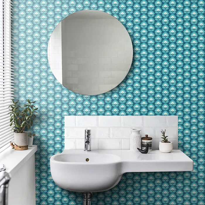 Retro Flower - Blooms Wallpaper - Teal Mix