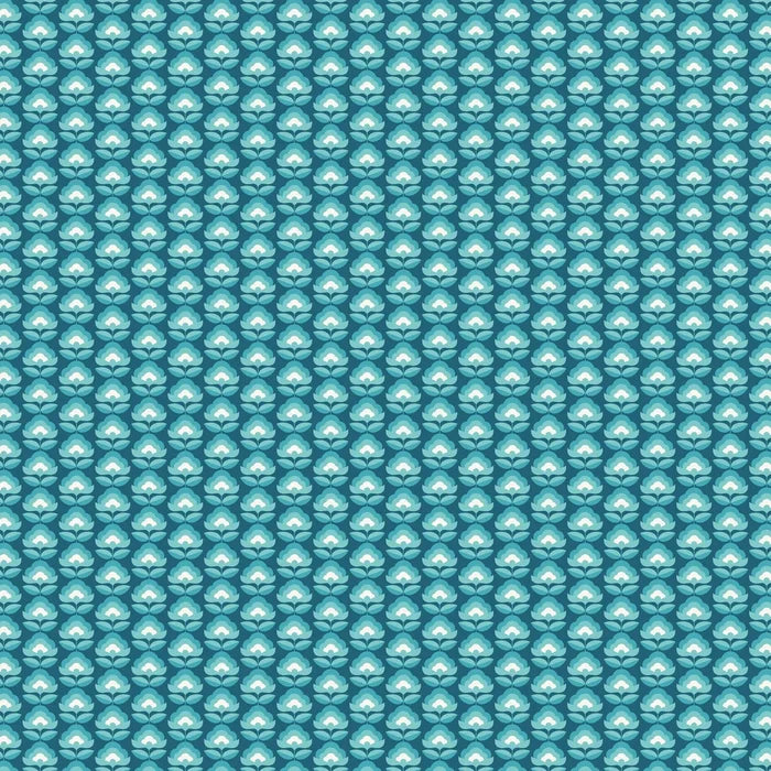 Retro Flower - Blooms Wallpaper - Teal Mix