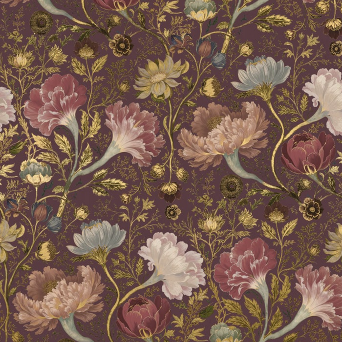 Reverie - Floral Custom Sized Wallpaper Mural (per/m2) - Ruby Gold