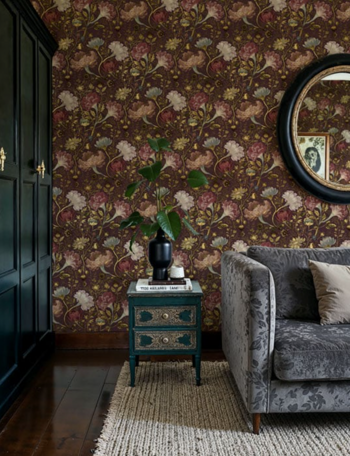 Reverie - Floral Custom Sized Wallpaper Mural (per/m2) - Ruby Gold