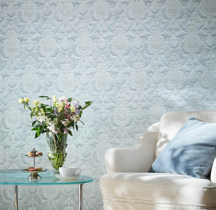 Rich Trianon Damask Wallpaper - Blue/Grey - Last 3 Rolls