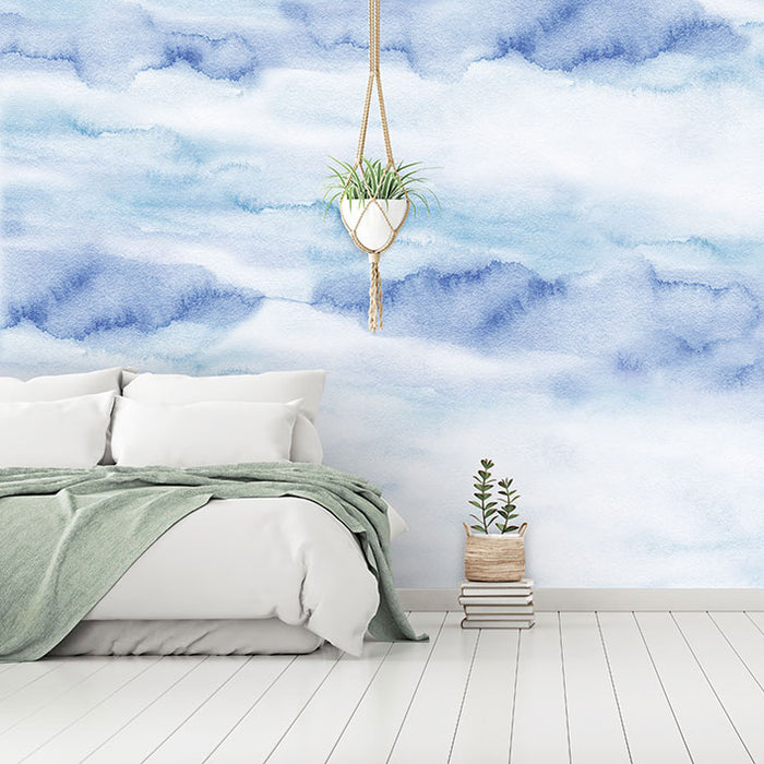 Riviera Watercolor - Blue - Custom Sized Wallpaper Mural (per/m2)