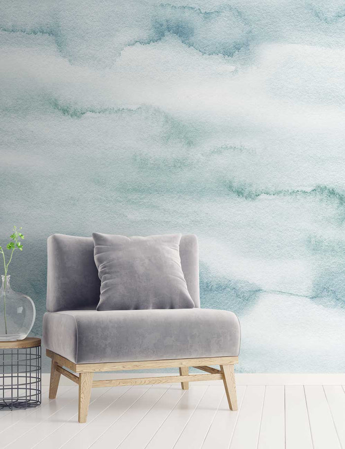 Riviera Watercolor - Teal - Custom Sized Wallpaper Mural (per/m2)