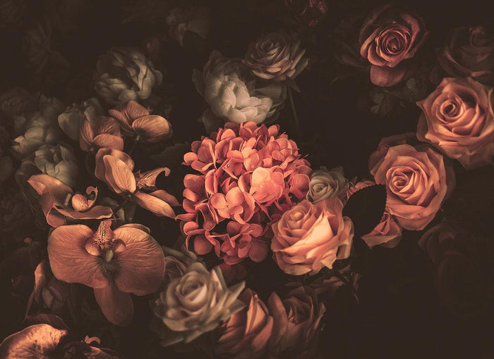 Romantic Flowers - Orange Tint - Custom Sized Wallpaper Mural (per m2)