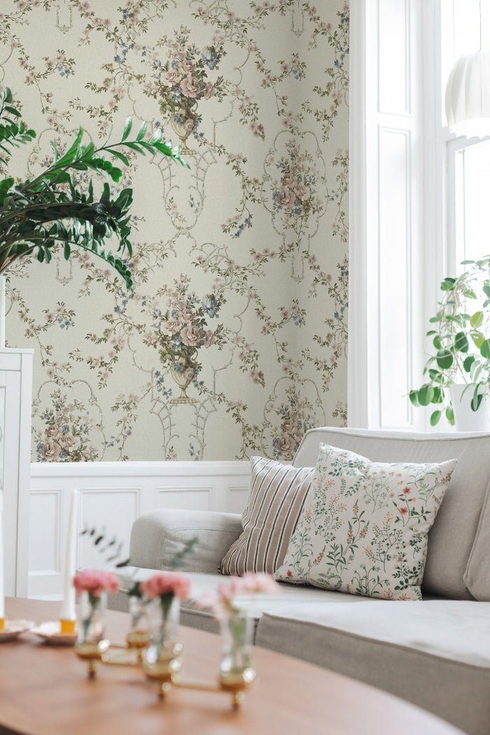 Rose Antique - Custom Sized Wallpaper Mural (per m2) - White Multi