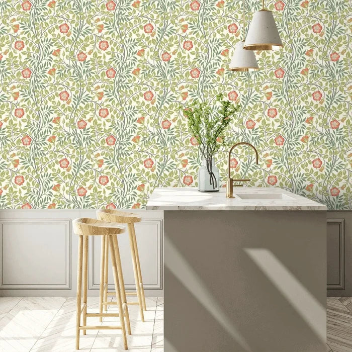 Rosehip Trail Wallpaper - Ohpopsi - Coral Pink