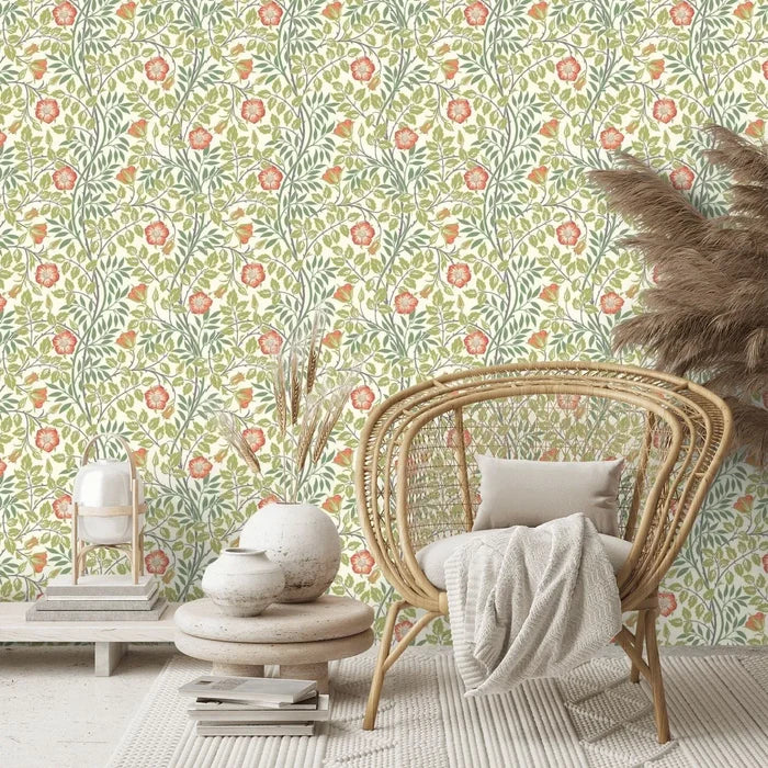 Rosehip Trail Wallpaper - Ohpopsi - Coral Pink