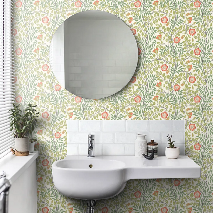 Rosehip Trail Wallpaper - Ohpopsi - Coral Pink