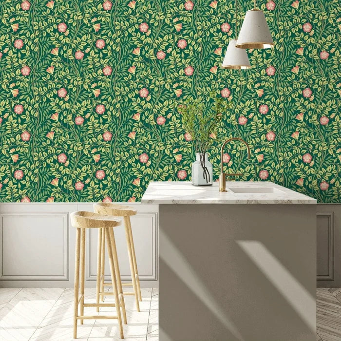 Rosehip Trail Wallpaper - Ohpopsi - Forest Green