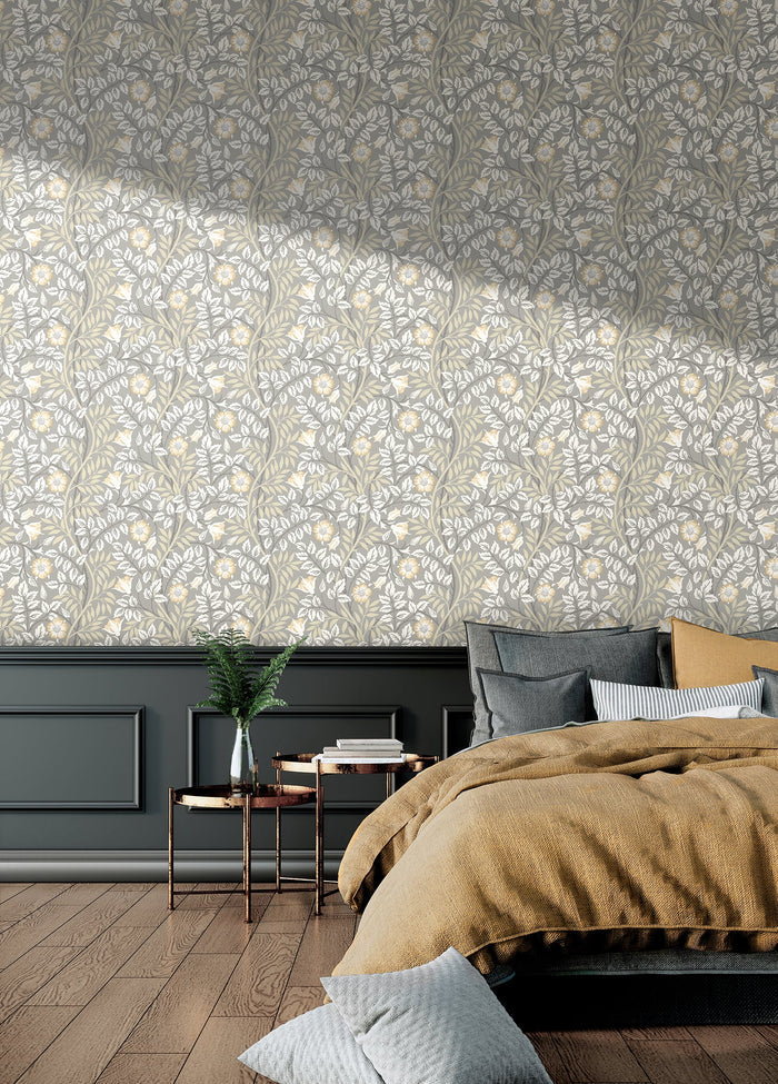 Rosehip Trail Wallpaper - Ohpopsi - Grey Stone
