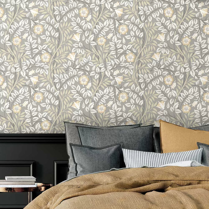 Rosehip Trail Wallpaper - Ohpopsi - Grey Stone