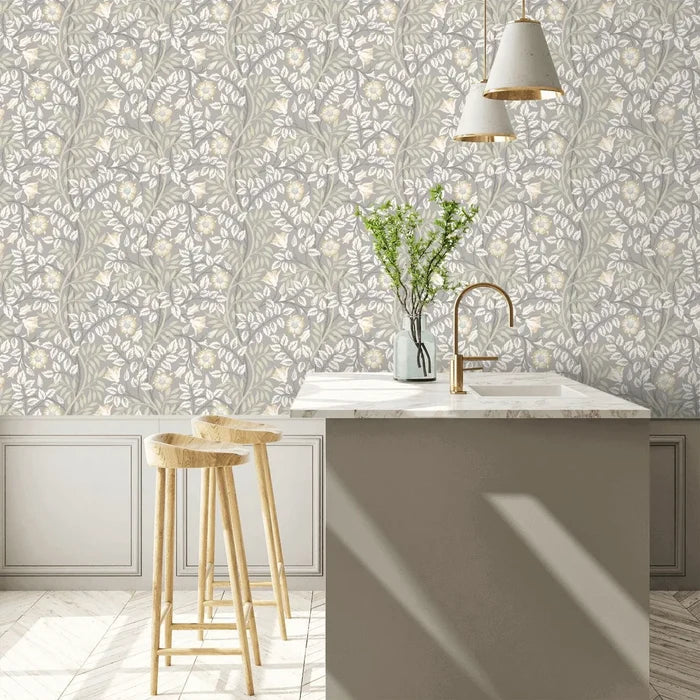 Rosehip Trail Wallpaper - Ohpopsi - Grey Stone