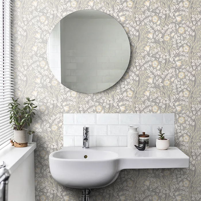 Rosehip Trail Wallpaper - Ohpopsi - Grey Stone