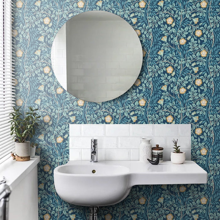 Rosehip Trail Wallpaper - Ohpopsi - Navy Blue
