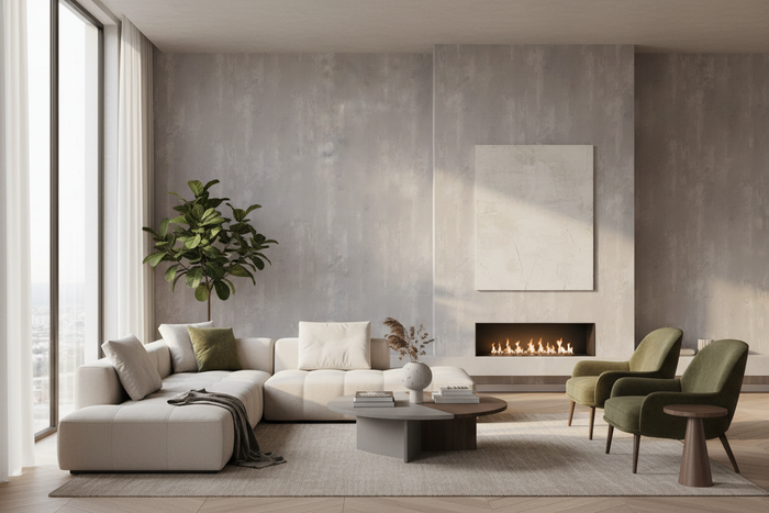 Rough Plaster Wallpaper - Dark Grey Room Shot